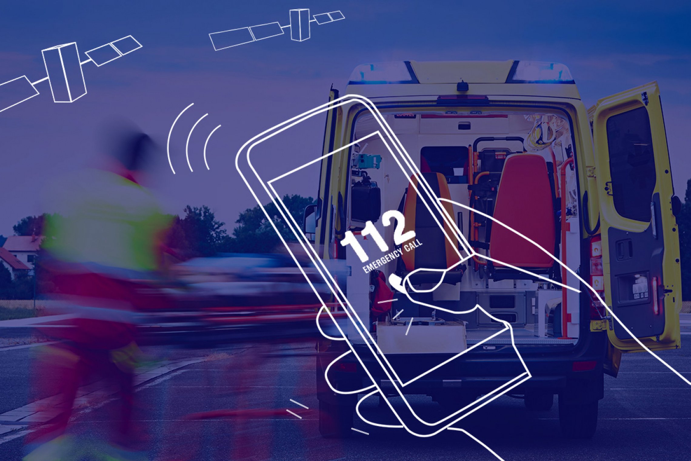 Iliustracija, vaizduojanti mobiliuoju ryšiu kviečiamas pagalbos tarnybas
